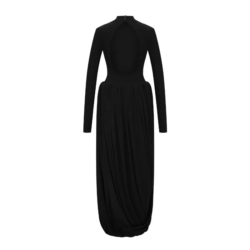 Tossy Backless Pleated Skinny Mini Dress Fashion Long Sleeve High Waist Patchwork Solid Elegant Party Dress Women Bandage Dress