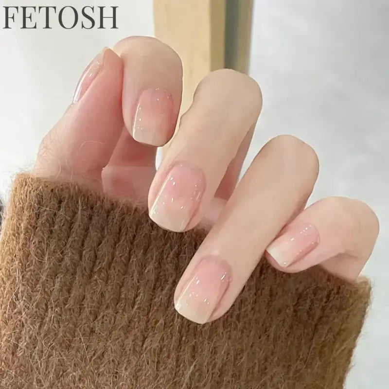 24Pcs Gradient White Fake Nail Short Square Ballet Simple False Nails Press on Wearable Nude Nails Art Full Cover Manicure Tips