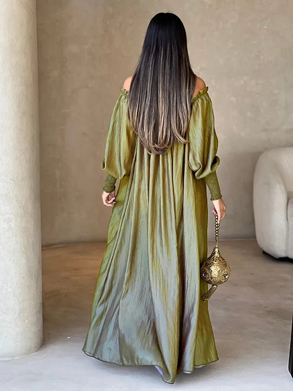 Modigirl American Retro Halter-neck Loose Dress Cold Shoulder Puff Sleeves H-line Maxi Dress 2025 New Elegant Evening Dresses