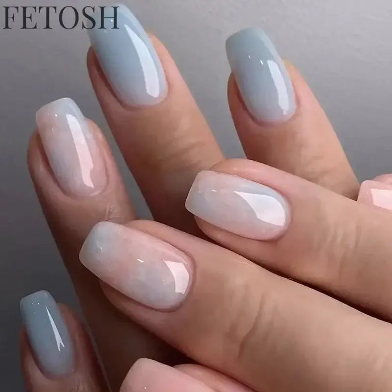 24Pcs Simple Square False Nails Short French Fake Nails Press on Colorful Flowers Design Full Cover Nail Tips Manicure Tools