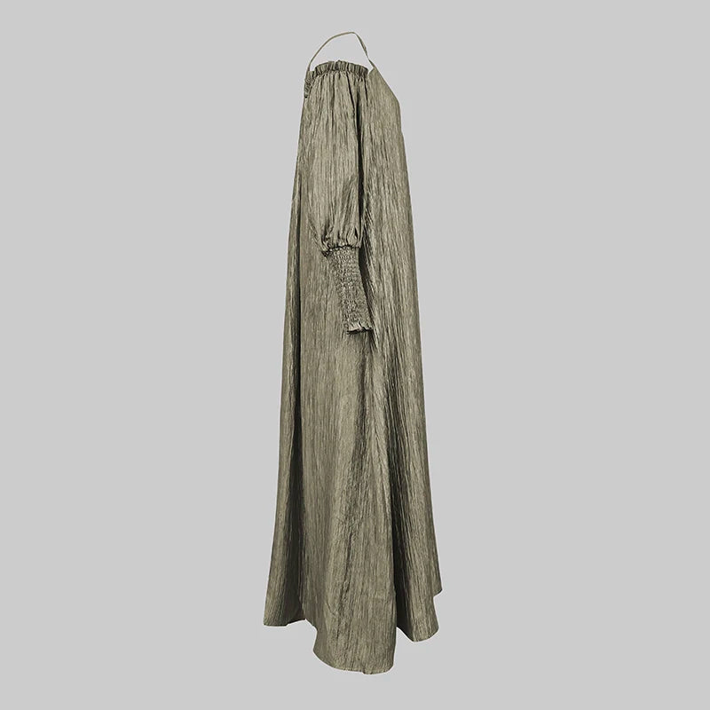 Modigirl American Retro Halter-neck Loose Dress Cold Shoulder Puff Sleeves H-line Maxi Dress 2025 New Elegant Evening Dresses