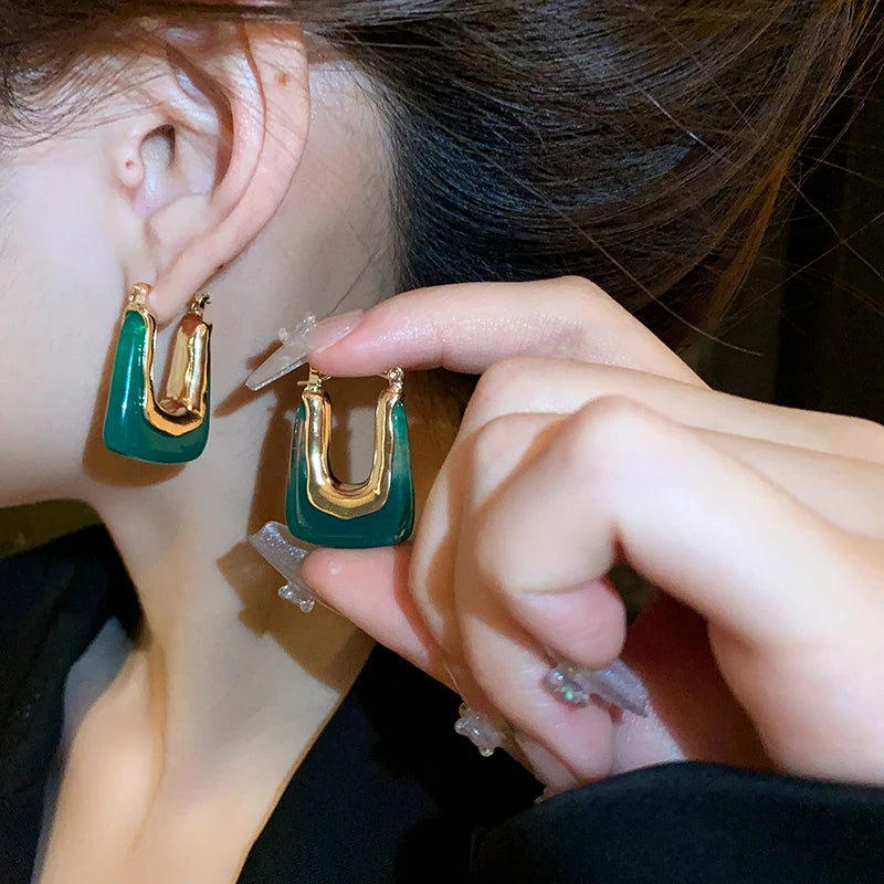 Green Pink Transparent Resin Earrings For Women Girls Geometric Irregular Stud Earrings 2023 New Trendy Ear Jewelry for Party