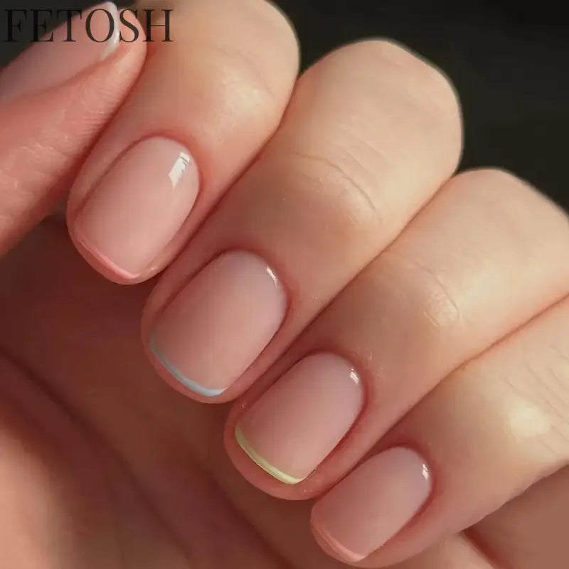 24Pcs Simple Square Head Fake Nail with Jelly Glue Pink White Gradient French Press on False Nails Short Full Cover Nail Tips