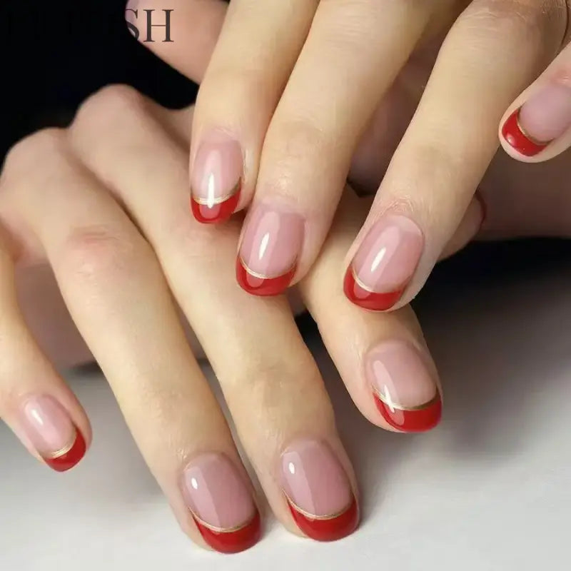 24Pcs Simple Square Head Fake Nail with Jelly Glue Pink White Gradient French Press on False Nails Short Full Cover Nail Tips