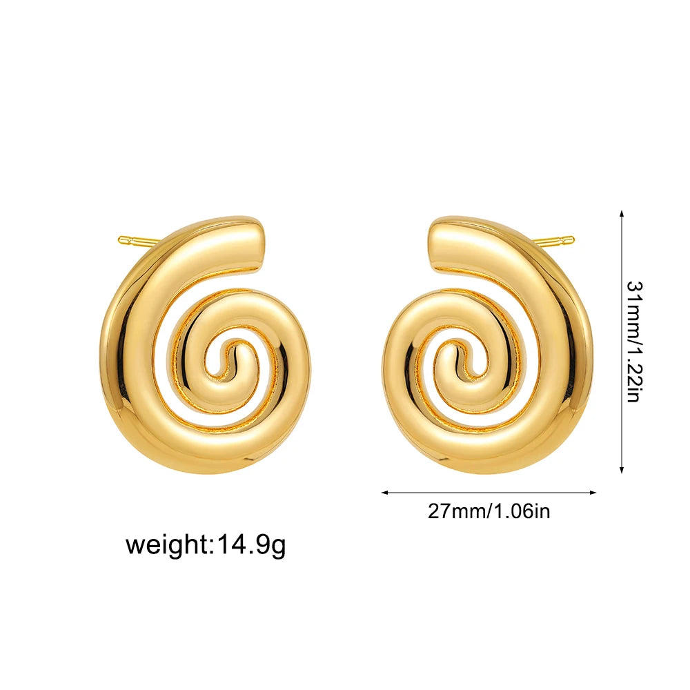 Vintage Stainless Steel Gold Plated Texture Snail Conch Shell Earrings for Women CZ Zircon Starfish Earring Beach Jewelry Gifts