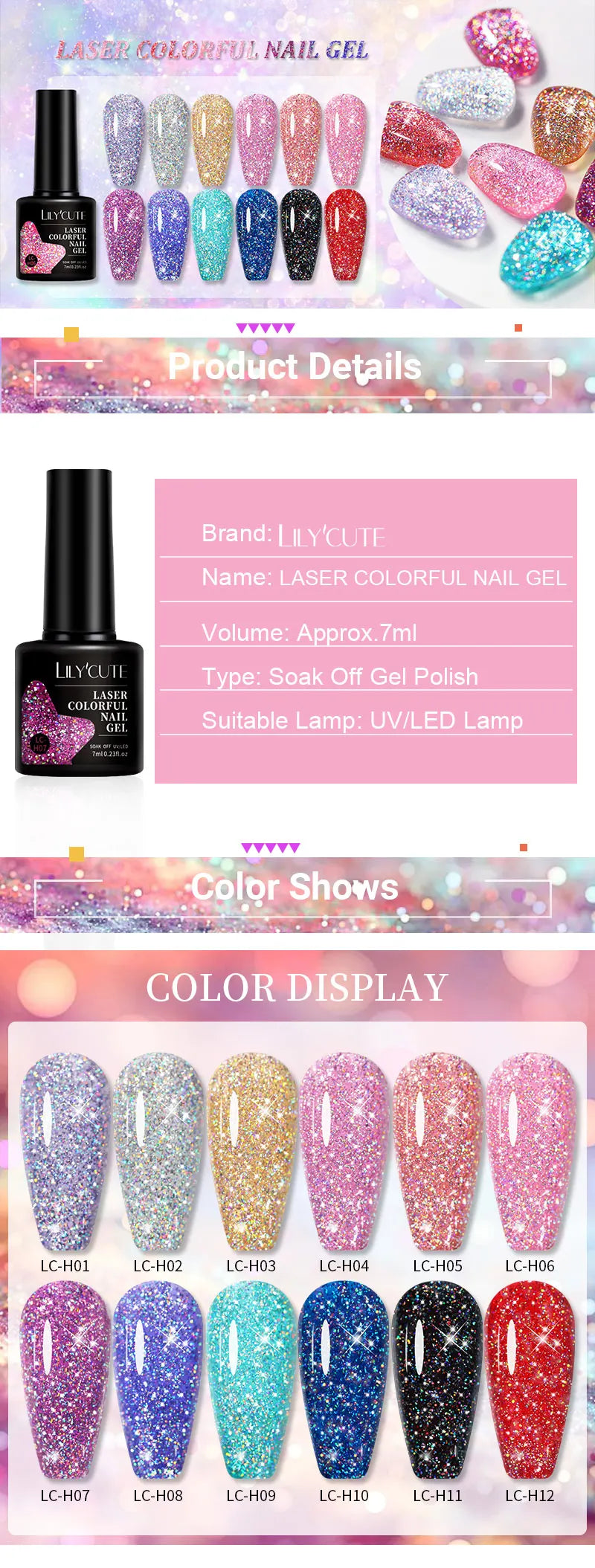 LILYCUTE Glitter Sequins UV Gel Nail Polish Shiny Spring Summer Color Semi Permanant Soak Off All For Manicure Nail Art Varnish
