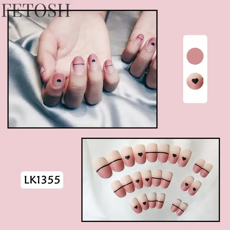 24pcs Short Cute False Nails Polka Dot Star Design Fake Nails Full Coverage Waterproof Removable Artificial Press on Nails