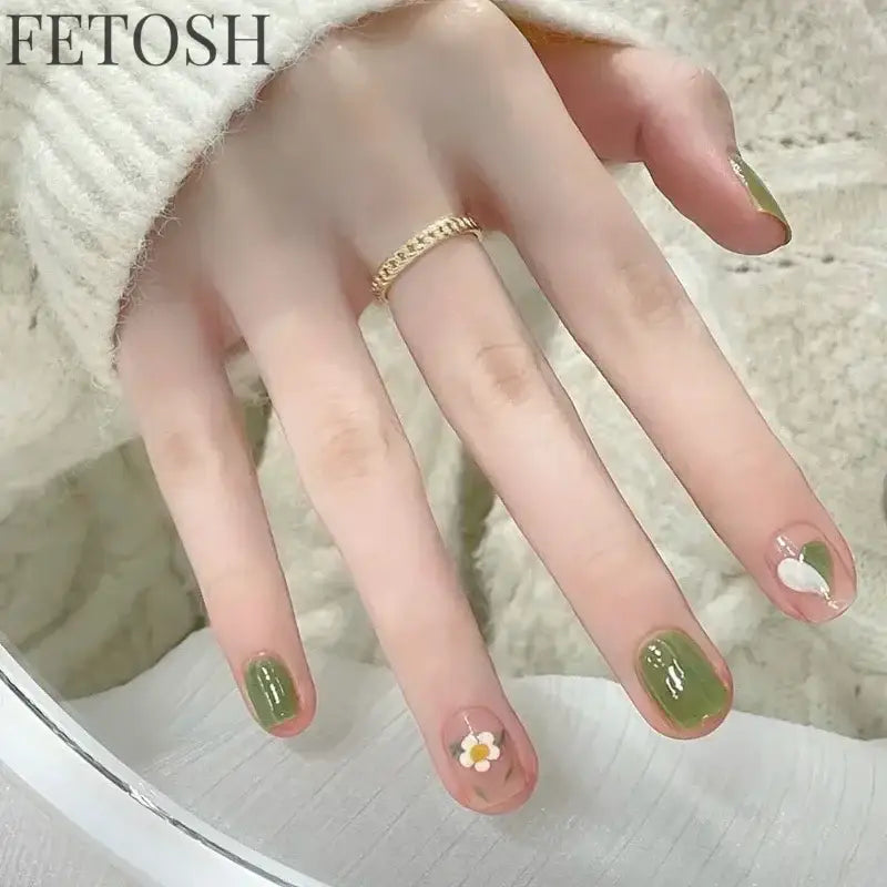 24pcs Short Cute False Nails Polka Dot Star Design Fake Nails Full Coverage Waterproof Removable Artificial Press on Nails