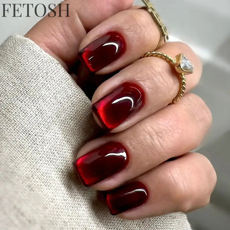 Sparkling Pink Blue Green Gem Cat Eye Nail Art Fashion Glossy Fake Nail Detachable Finished False Nails Press on Nails with Glue