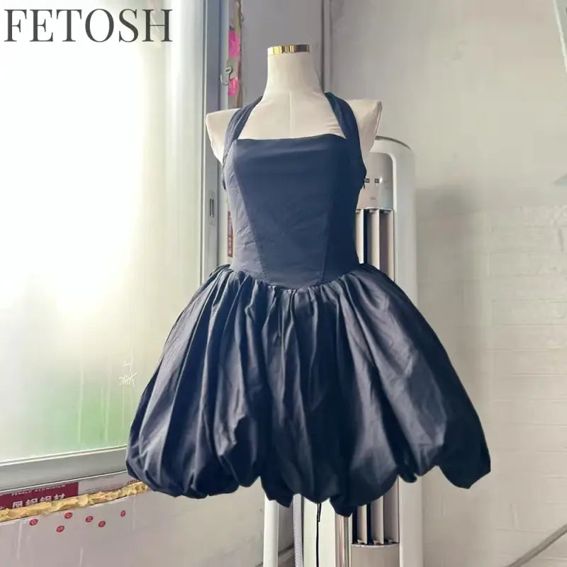 VGH Sexy Temperament Tunic Ball Gown for Women Halter Sleeveless Patchwork Lace Up Short Prom Dresses Female Clothing Fashion