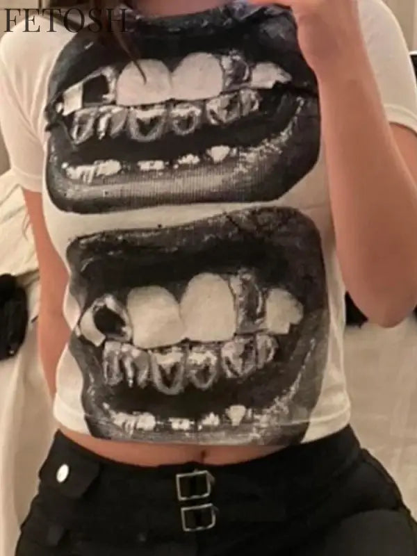 Punk Y2K Baby Short Sleeve Top Gothic Street T-shirt Women's Leisure Basic T-shirt Women's 2024 Summer Top E Girls' Gothic EMO