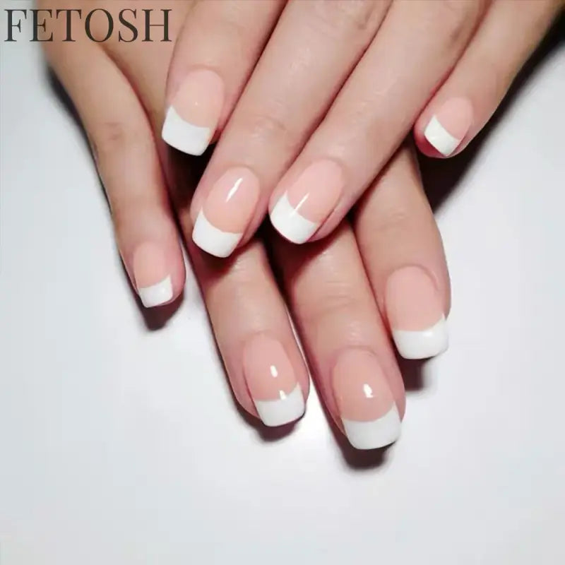 24Pcs Gradient White Fake Nail Short Square Ballet Simple False Nails Press on Wearable Nude Nails Art Full Cover Manicure Tips