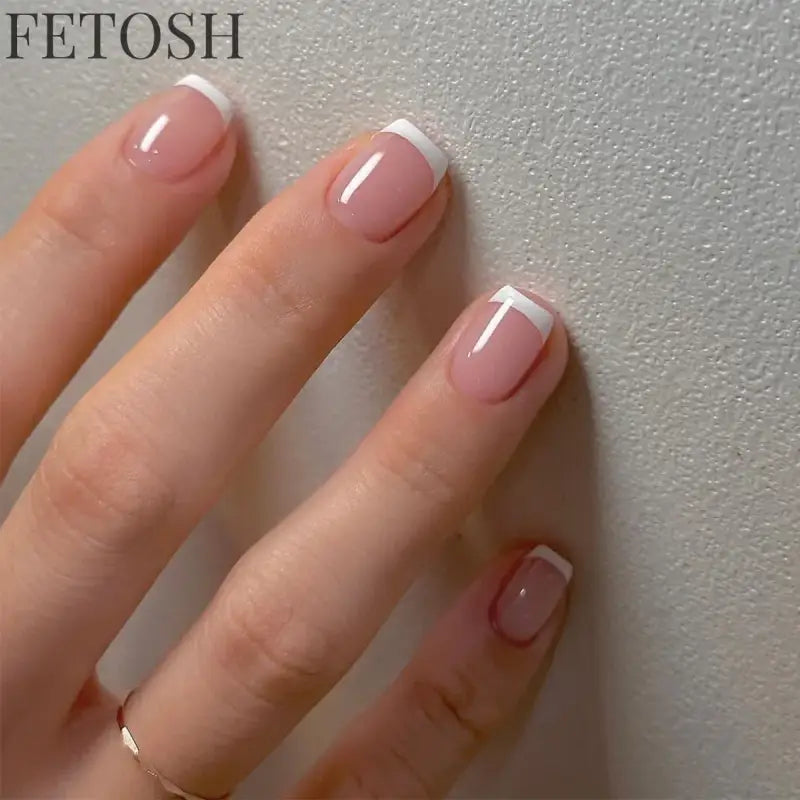 24Pcs Gradient White Fake Nail Short Square Ballet Simple False Nails Press on Wearable Nude Nails Art Full Cover Manicure Tips