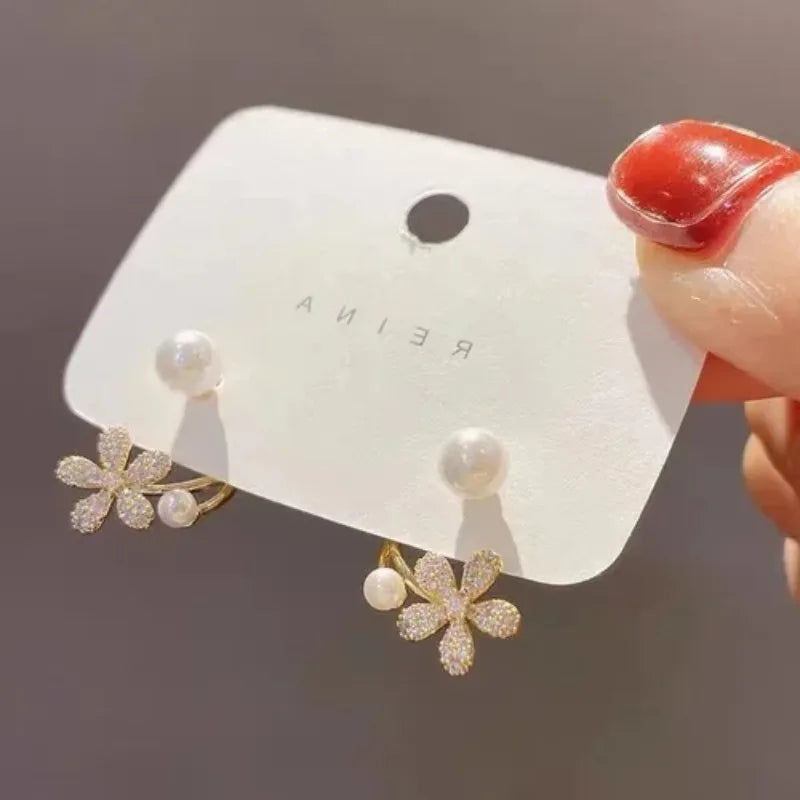 Women's Pearl Petal Ball Earrings Fashion Trend Long Flower Ball Earrings DIY Geometric Ear Buckle Party Holiday Jewelry Gifts