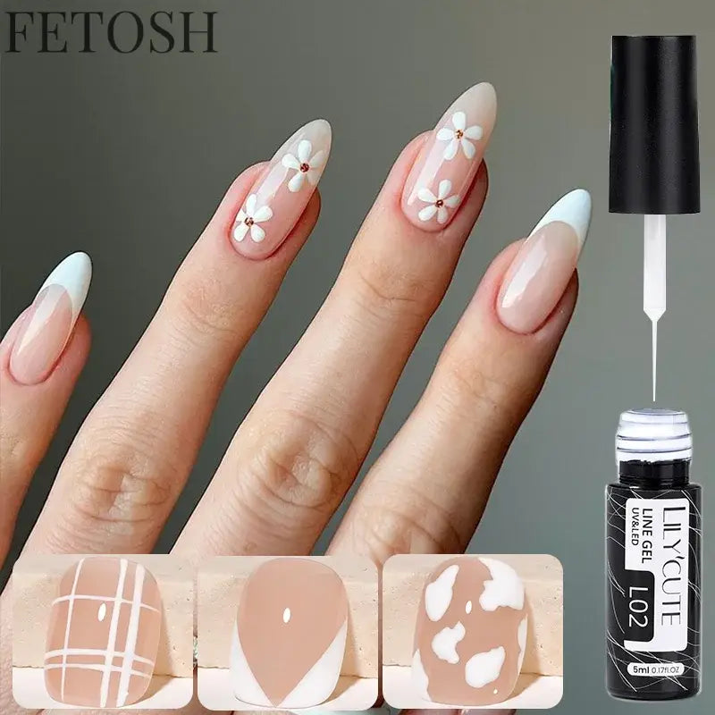 LILYCUTE 5ml White Black Liner Gel Nail Polish Colorful French Painting Stripe Semi Permanent Drawing Nail Art UV Gel Varnish