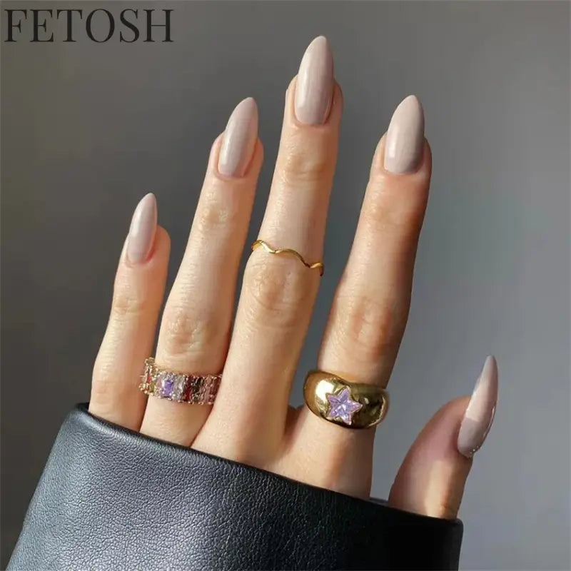 24Ps/Lot Artificial Acrylic Short Fake Nails Solid Color Simple Korean Full Press on Nail Tips Removable Wearing False Nails Art