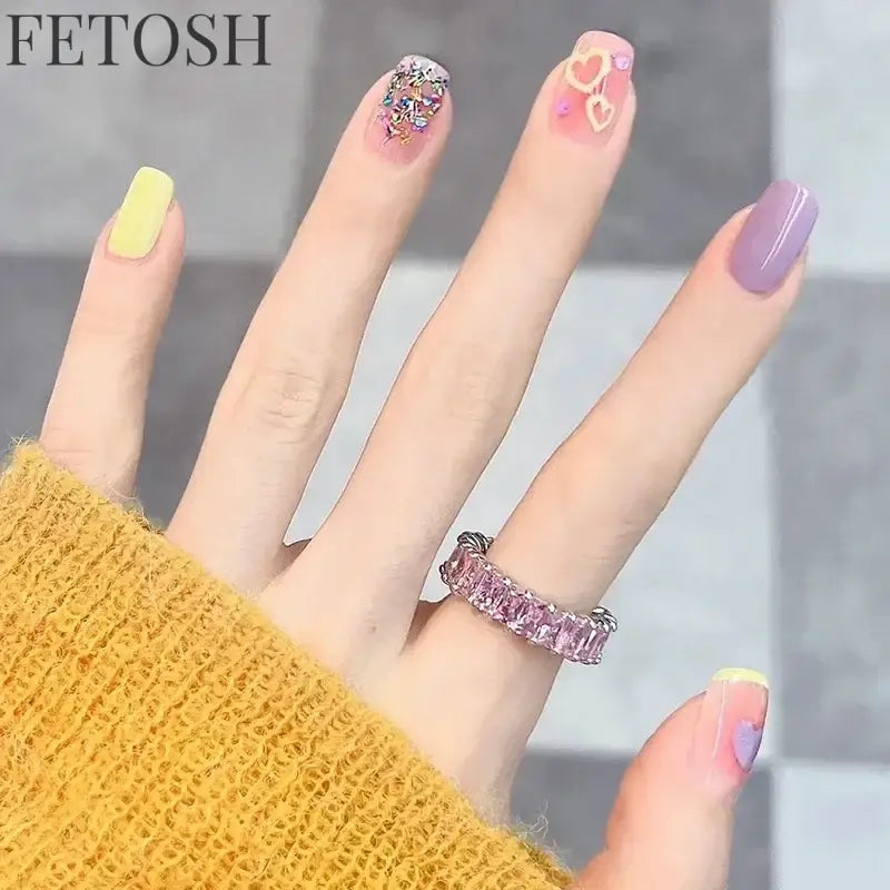 24pcs Short Cute False Nails Polka Dot Star Design Fake Nails Full Coverage Waterproof Removable Artificial Press on Nails