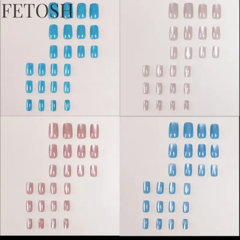 24pcs/30pcs short square ballet fake nails for women cat eyes glitter green blue purple pink shinny nail tips press on nail art