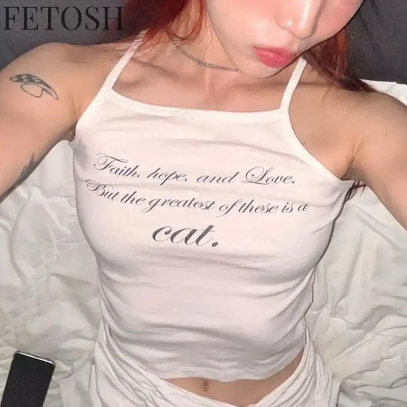 Letter Print Women Sexy Gothic Street Tshirt Y2k Aesthetic Hip Hop Sleeveless Vest Rock Vintage Women Clothes Harajuku Tee 2000s