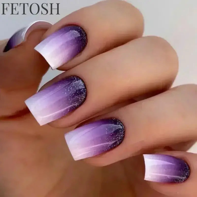 24Pcs Gradient Purple Nail Art Tips Simple Short Square Head False Nails Detachable Fashion Press on Nails Full Cover Fake Nails