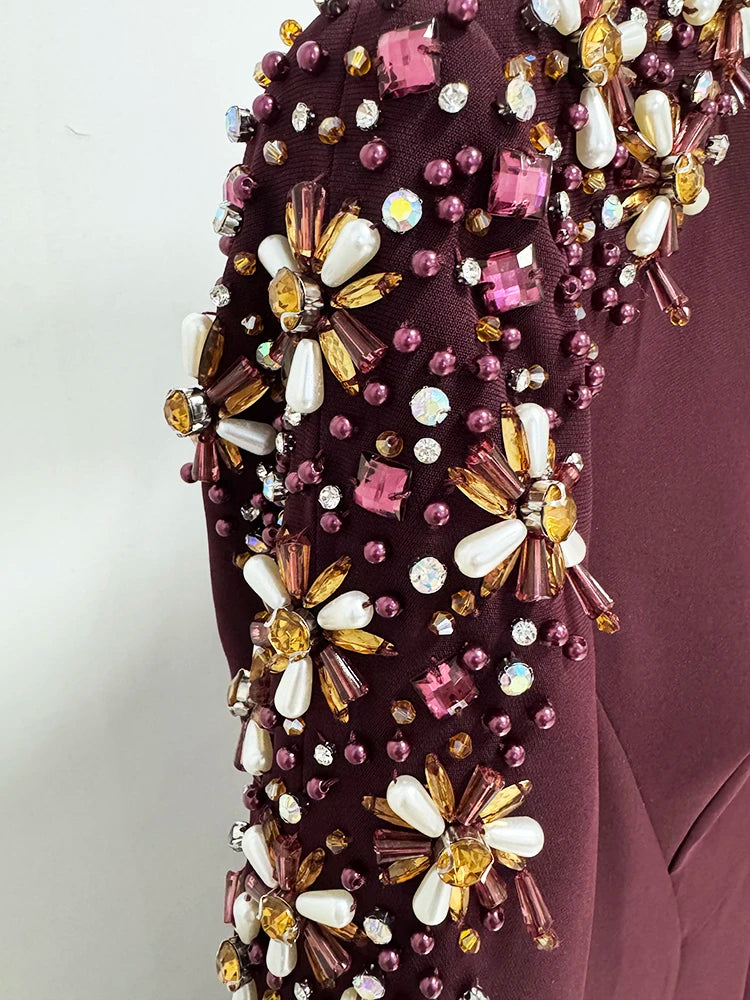 HIGH STREET Newest Fashion 2025 Designer Party Vestido Women's Diamonds Beaded Split Long Maxi Dress