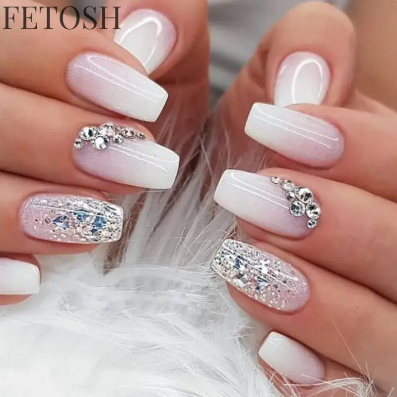 24Pcs Gradient White Fake Nail Short Square Ballet Simple False Nails Press on Wearable Nude Nails Art Full Cover Manicure Tips