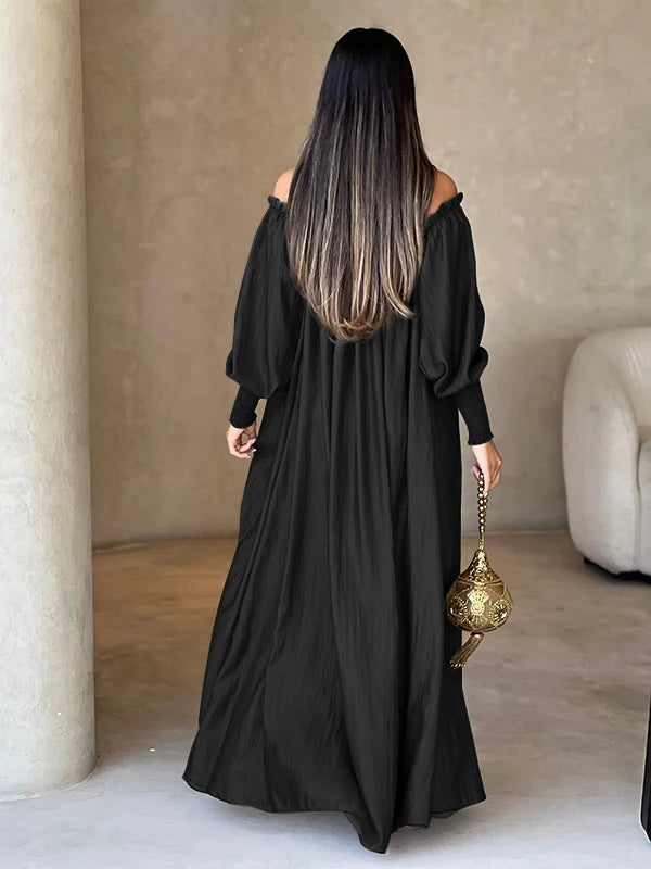 Modigirl American Retro Halter-neck Loose Dress Cold Shoulder Puff Sleeves H-line Maxi Dress 2025 New Elegant Evening Dresses