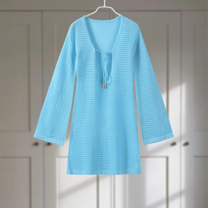 Casual Hollow Out Embroidery Pleated Long Dress Women V-neck Lantern Sleeve Single Breasted Dresses 2025 Summer Lady Chic Robes