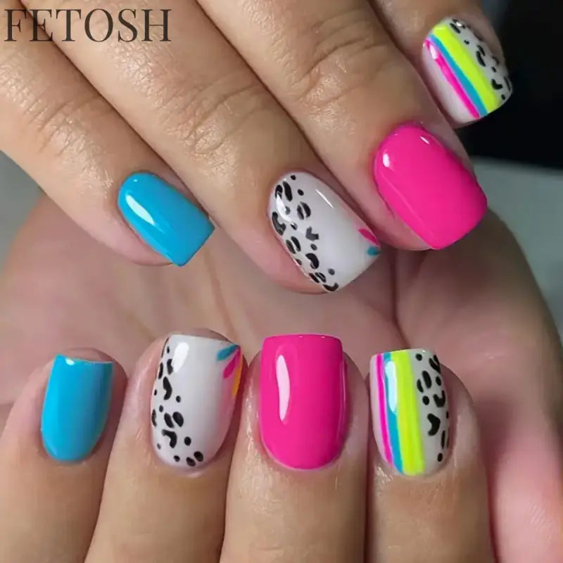 24pcs/set short square ballet fake nails gradient blue purple green pink autumn summer full cover nail tips press on false nail