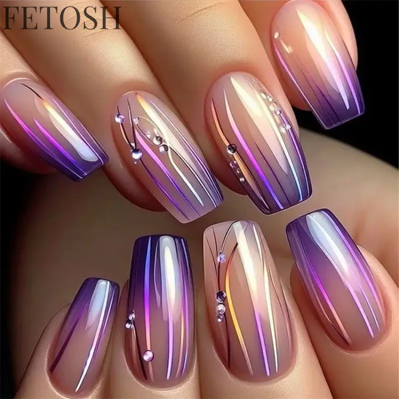 24Pcs Blue False Nails Gradient with French Design Wearable Fake Nails Gradient Short Coffin Full Cover Press on Nail Tips Art