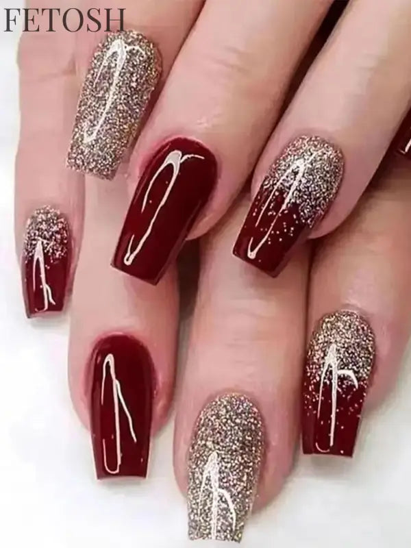 ARTAUG 24pcs Glossy Pink Press On Nails Medium Square Fake Nail Elegantstyle False Nail Full Cover Fake Nail For Stylish Women