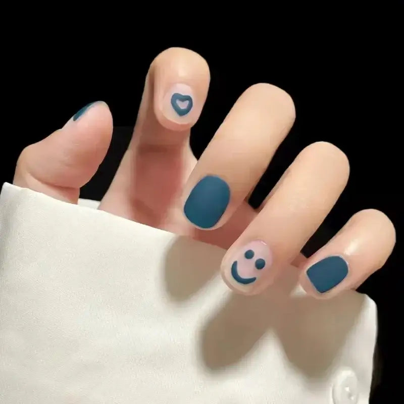 24pcs Short Cute False Nails Polka Dot Star Design Fake Nails Full Coverage Waterproof Removable Artificial Press on Nails