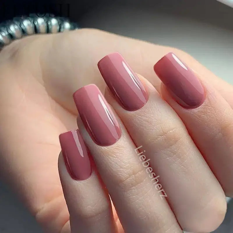 Artificial Press On Fake Nails Glossy Wine Red False Nail Long Square Reusable DIY Lady Fingernail Tip Manicure Tools