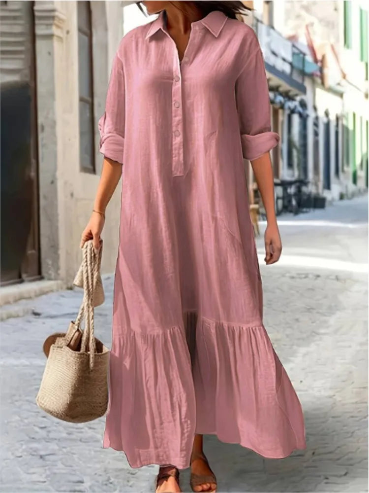 Casual Long Sleeve Woman Dress Office Lady Spring Summer Fashion Elegant Solid Shirt Dress Dresses For Women 2024 Female Robe