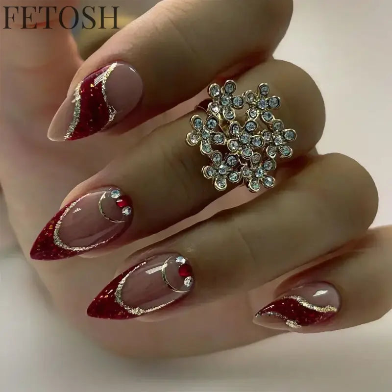 24pcs/Box Long Coffin False Nails Art Rose with Glue Wearable Nude Pink White Color Jelly Nails Tips Full Cover Press on Nails