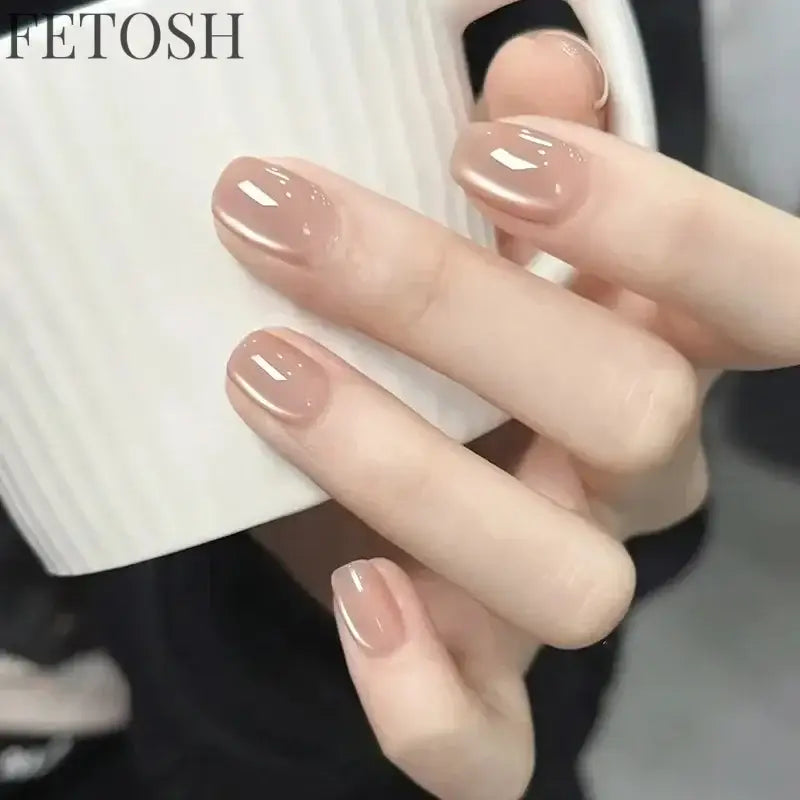24pcs Crystal Cat Eye False Nails with Glue Short Square Press on Nails Shiny Red Jewel Nail Solid Color Fake Nails Minimalis