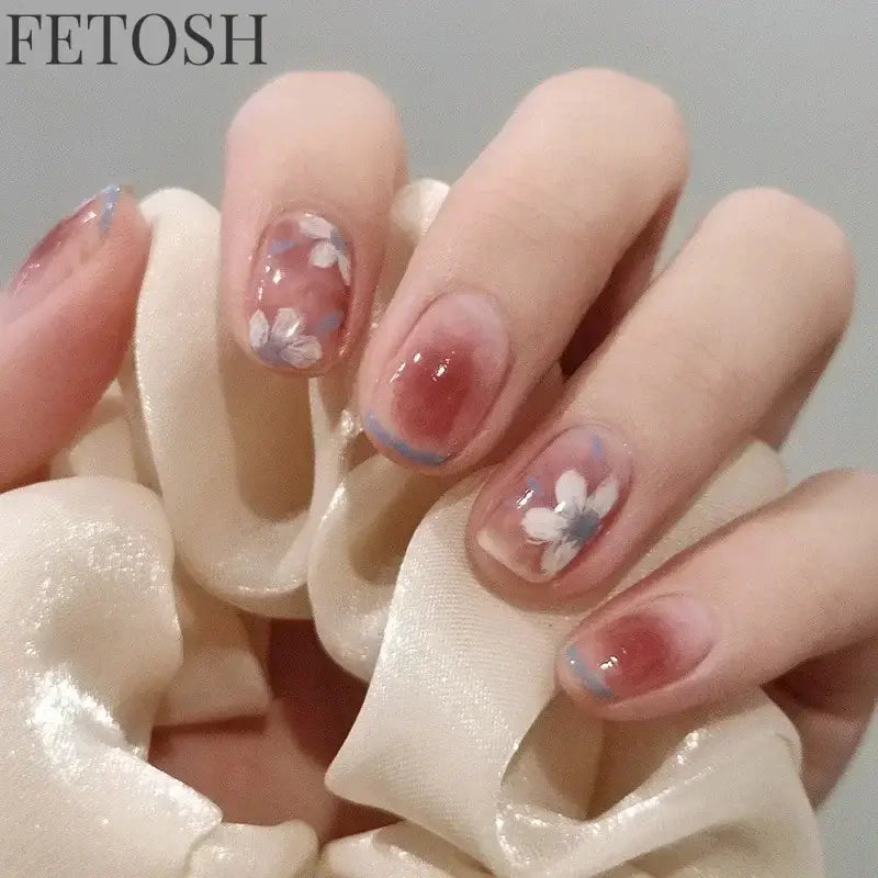 24pcs Short Cute False Nails Polka Dot Star Design Fake Nails Full Coverage Waterproof Removable Artificial Press on Nails