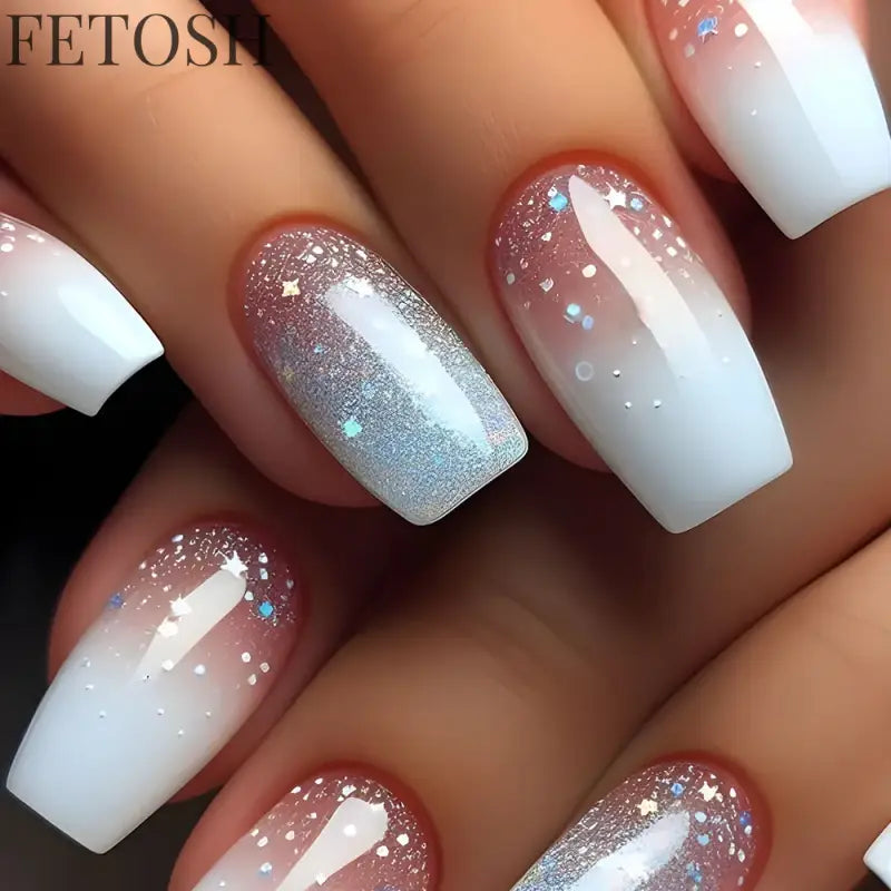24Pcs Sweet Countryside Flowers False Nails Coffin with Jelly Glue Simple Flower Butterfly French Short Removable Wearable Nails