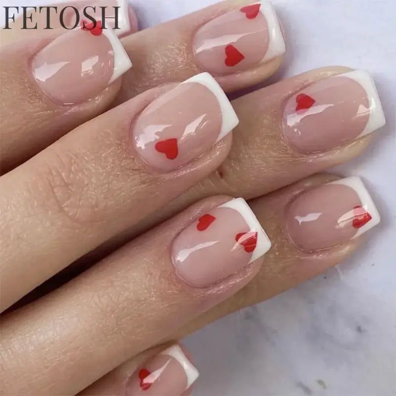 24Pcs Spring Colorful French Fake Nail with Designs Short Square Head Press on False Nails Wearable Simple Jelly Sticks on Nails