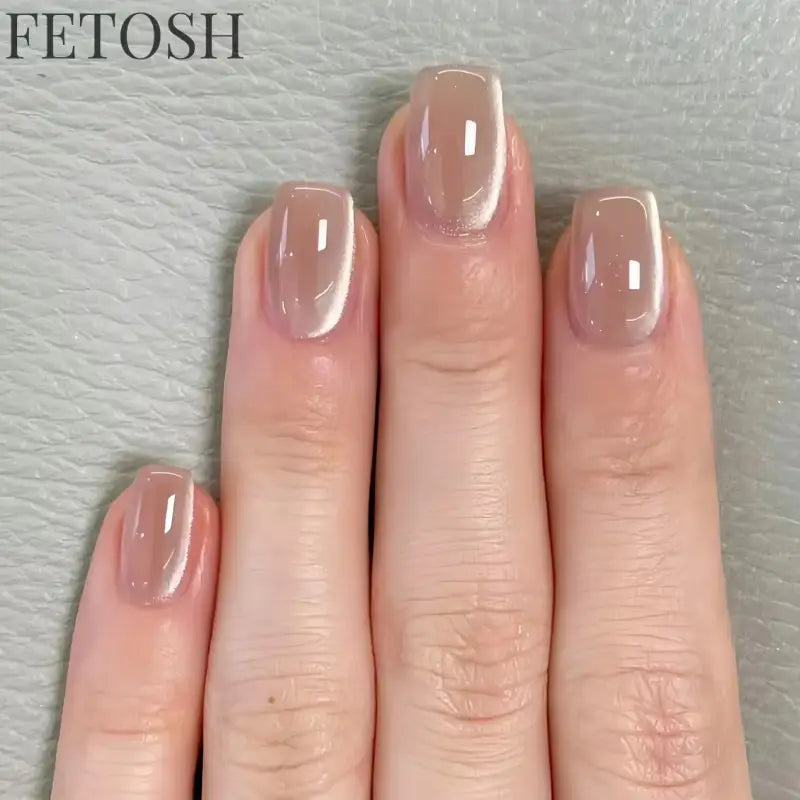 24pcs Crystal Cat Eye False Nails with Glue Short Square Press on Nails Shiny Red Jewel Nail Solid Color Fake Nails Minimalis