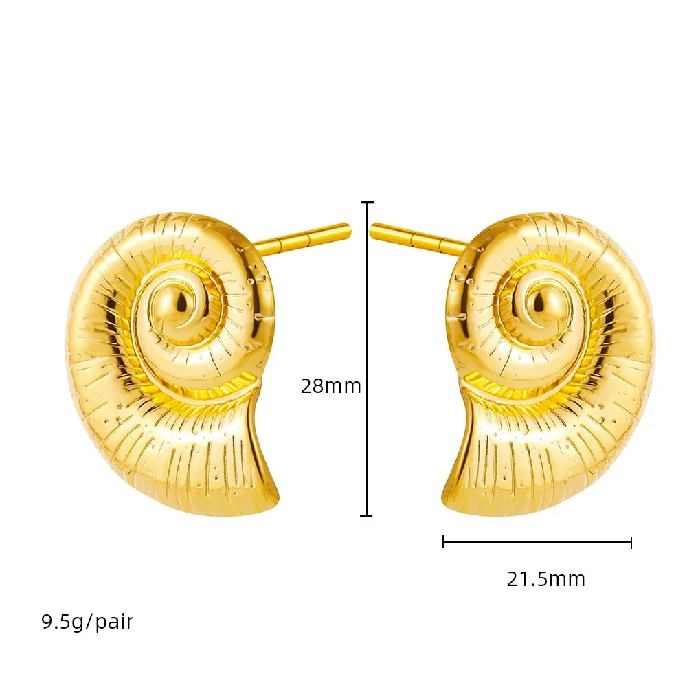 Punk Gold Plated Texture Stainless Steel Snail Conch Shell Earrings for Women Zircon Starfish Earring Summer Beach Jewelry Gifts