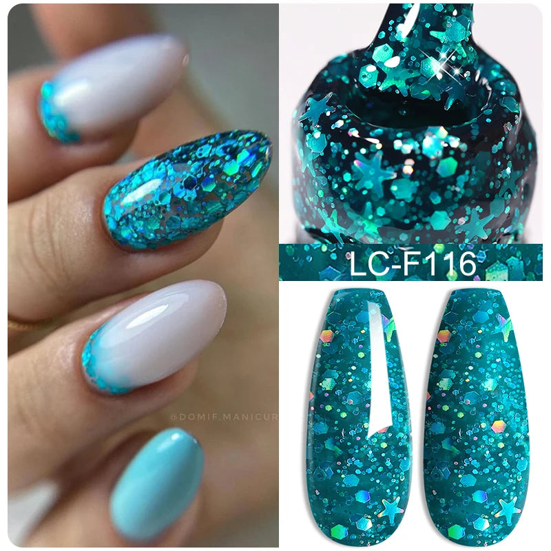 LILYCUTE Glitter Sequins UV Gel Nail Polish Shiny Spring Summer Color Semi Permanant Soak Off All For Manicure Nail Art Varnish