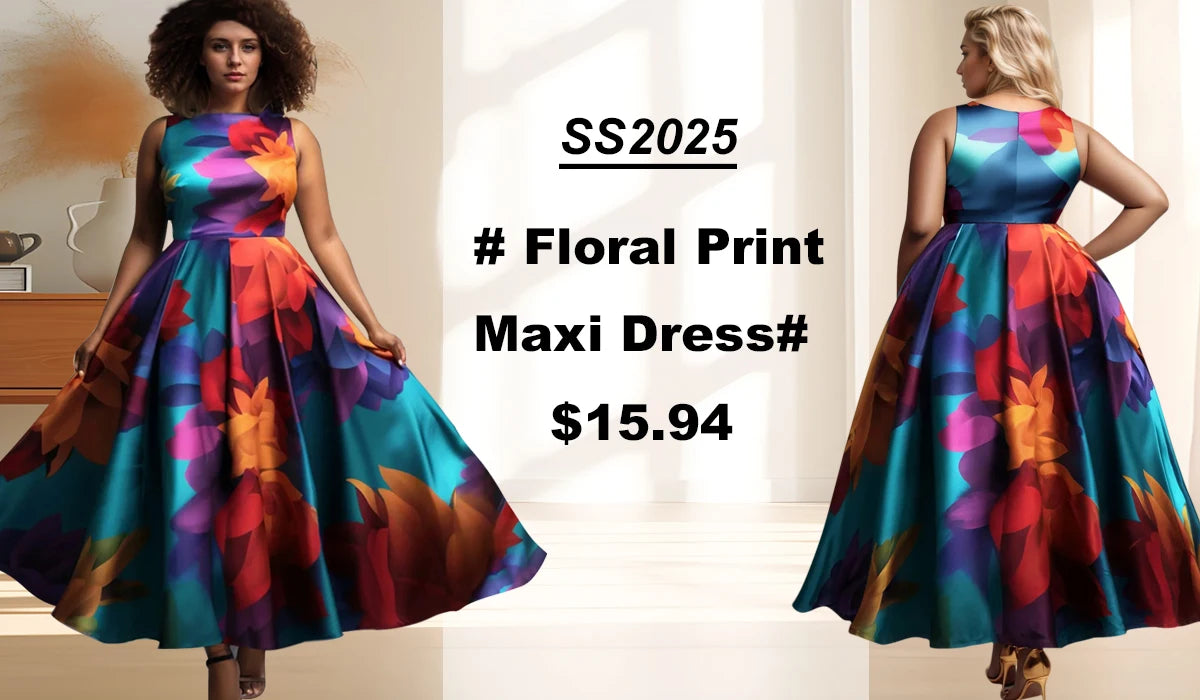 Floral Printed Tank Dress for Women Round Neck Pleated A-Line Vintage Casual Elegant Ethnic Sleeveless Summer Female Long Dress