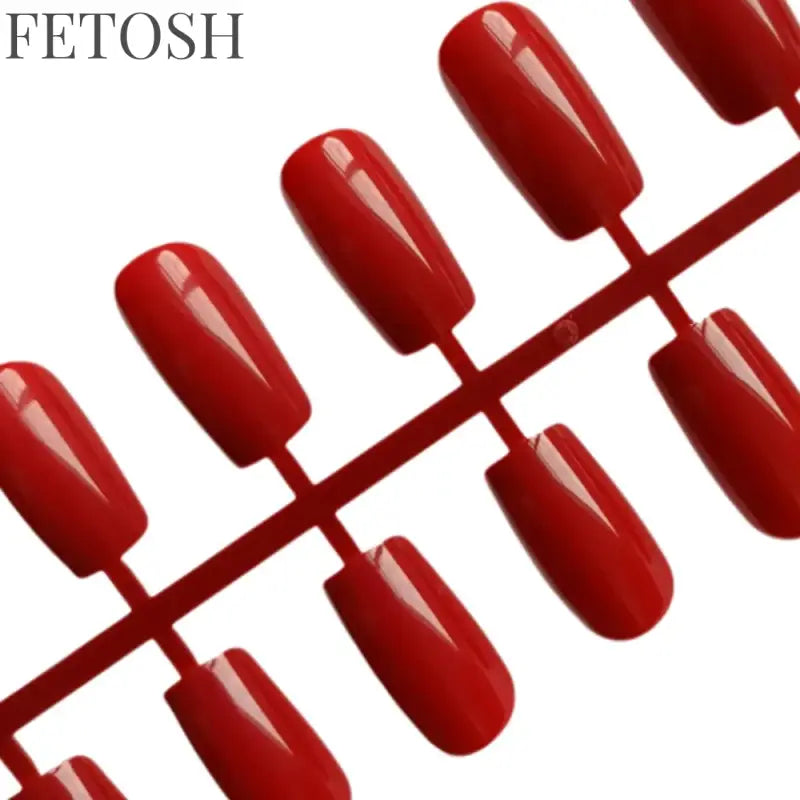 Artificial Press On Fake Nails Glossy Wine Red False Nail Long Square Reusable DIY Lady Fingernail Tip Manicure Tools