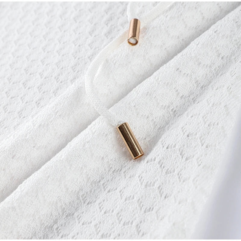 Casual Hollow Out Embroidery Pleated Long Dress Women V-neck Lantern Sleeve Single Breasted Dresses 2025 Summer Lady Chic Robes