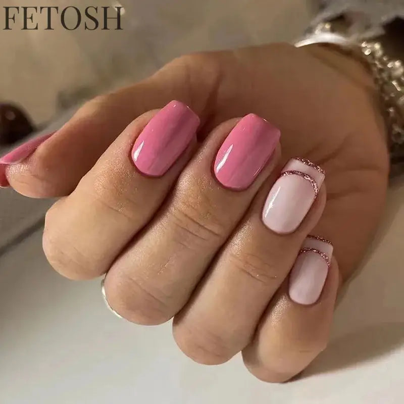 24Pcs Spring Colorful French Fake Nail with Designs Short Square Head Press on False Nails Wearable Simple Jelly Sticks on Nails