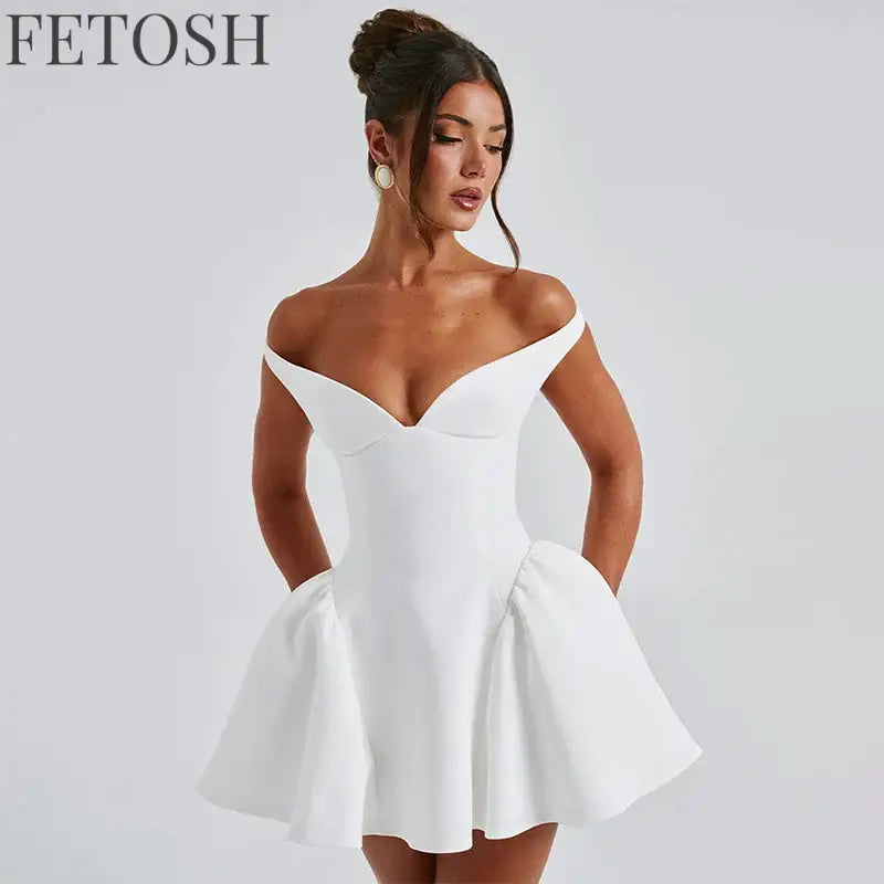 Avrilyaan Deep V Off Shoulder Backless Sexy A-line Dress Women Elegant Party Dress Slash Neck Bodycon Mini Summer Dress Vestidos