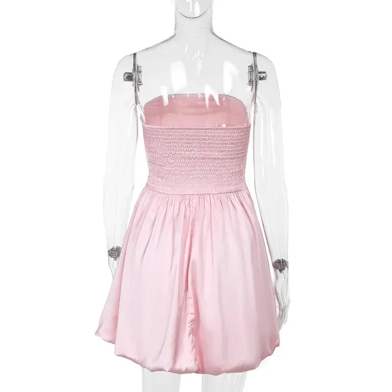 Trendix Sexy Bandeau Mini Dress Women Off Shoulder Sleeveless Pleated High Waist Dresses Ladies Party Elegant Fashion Dress 2024