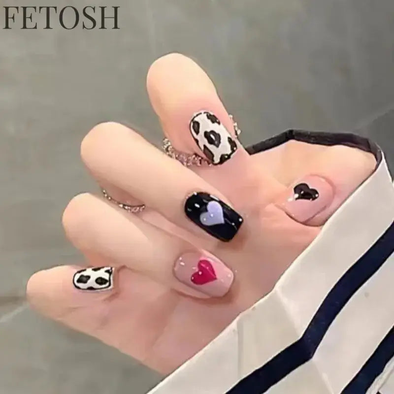 24pcs Short Cute False Nails Polka Dot Star Design Fake Nails Full Coverage Waterproof Removable Artificial Press on Nails