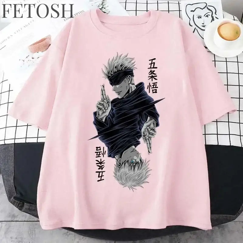 Fashion Jujutsu Kaisen Satoru Gojo Anime Printed Lady O-Neck Short Sleeve Women's T Shirt Black White Short Sleeve Summer Top